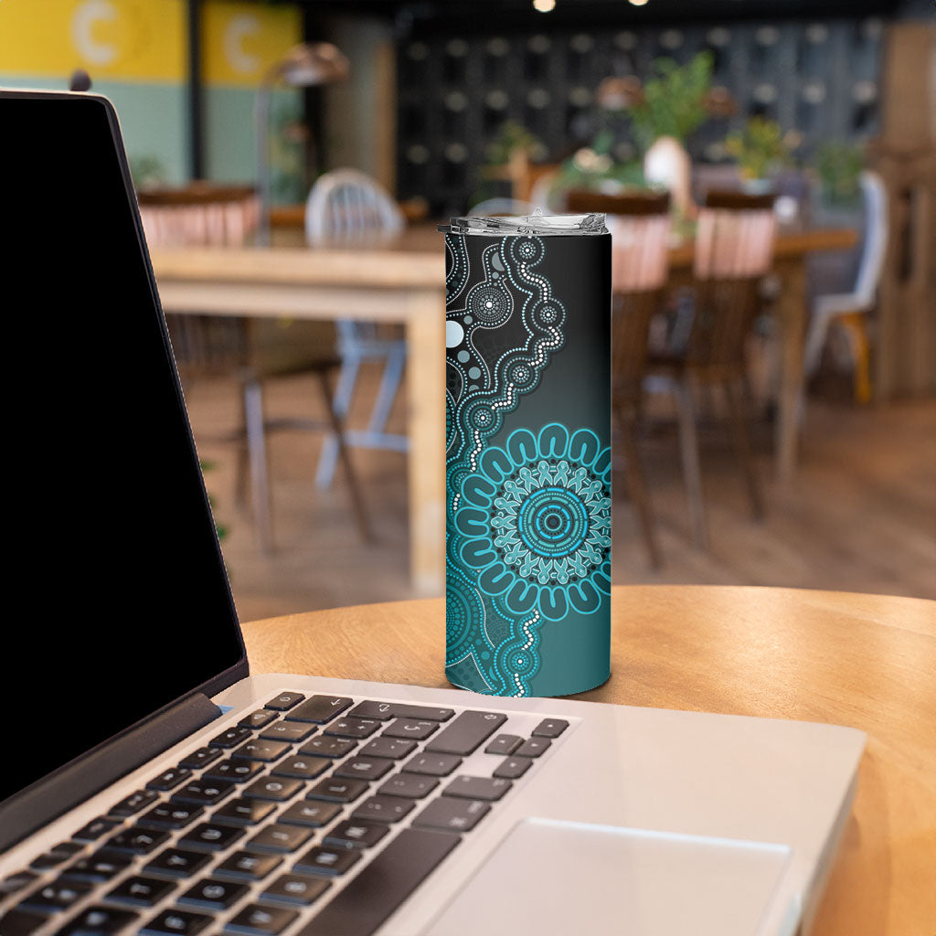 Personalised Ovarian Cancer Support Skinny Tumbler Teal Ribbon Aboriginal Art