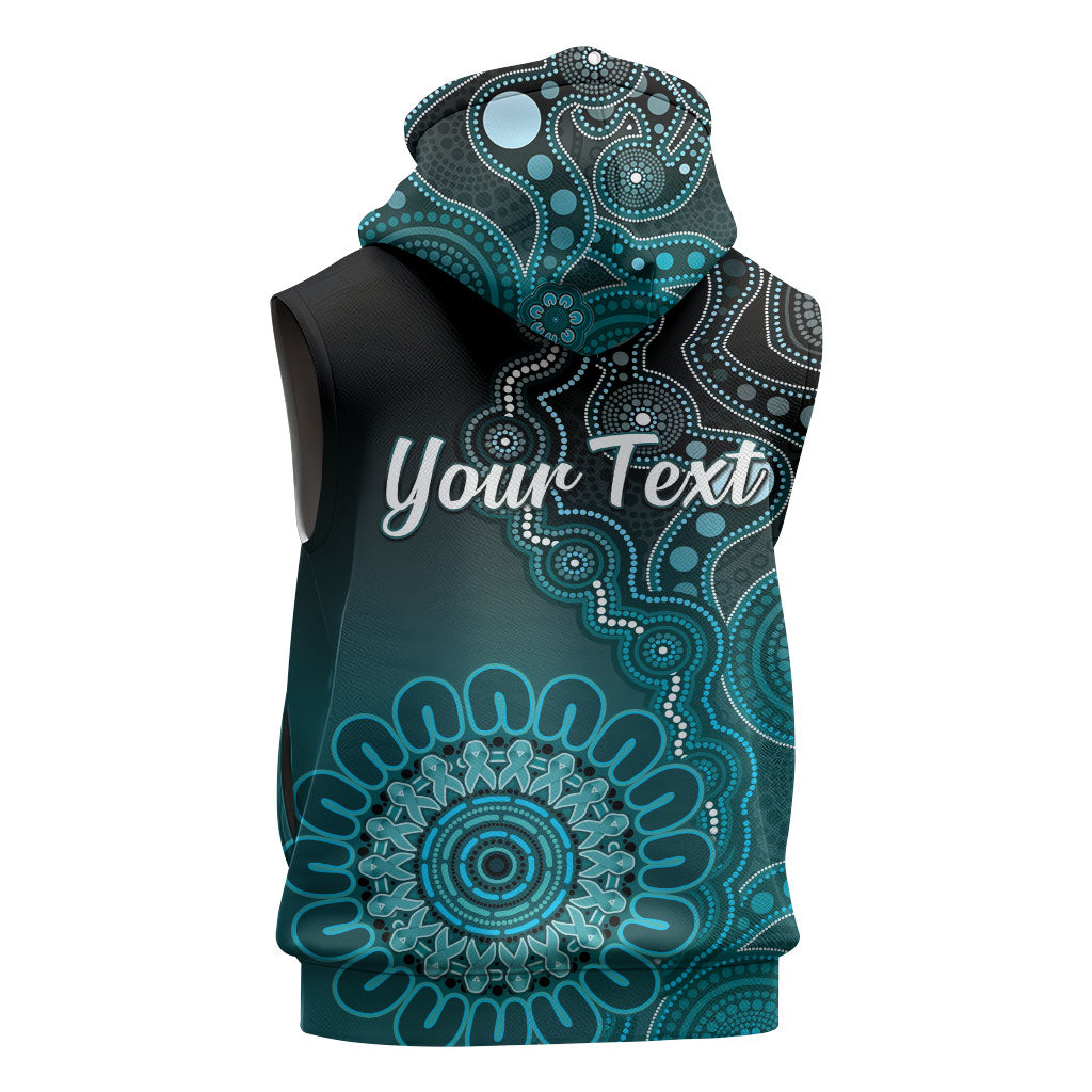 Personalised Ovarian Cancer Support Sleeveless Hoodie Teal Ribbon Aboriginal Art