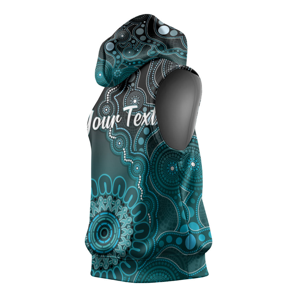 Personalised Ovarian Cancer Support Sleeveless Hoodie Teal Ribbon Aboriginal Art