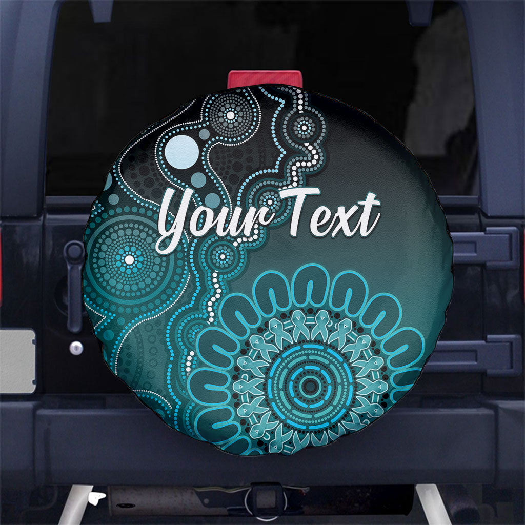 Personalised Ovarian Cancer Support Spare Tire Cover Teal Ribbon Aboriginal Art