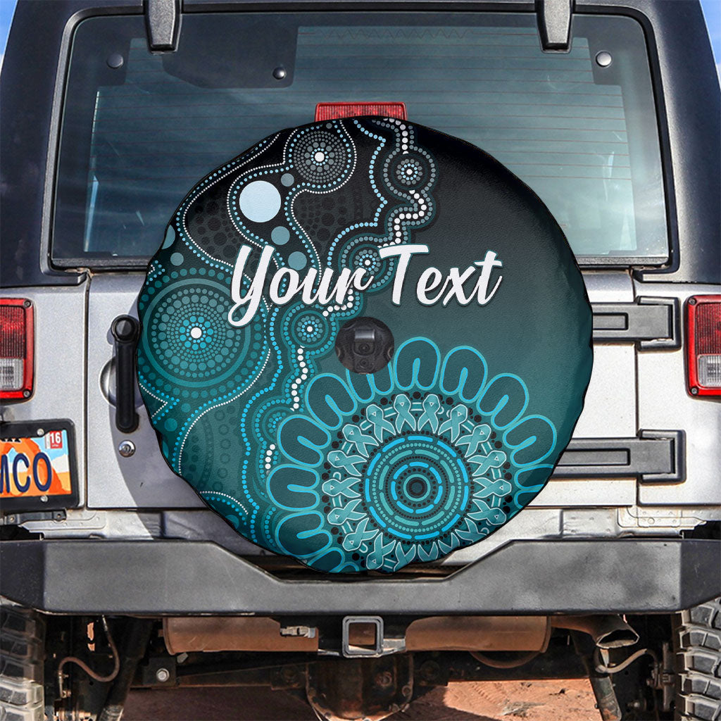 Personalised Ovarian Cancer Support Spare Tire Cover Teal Ribbon Aboriginal Art
