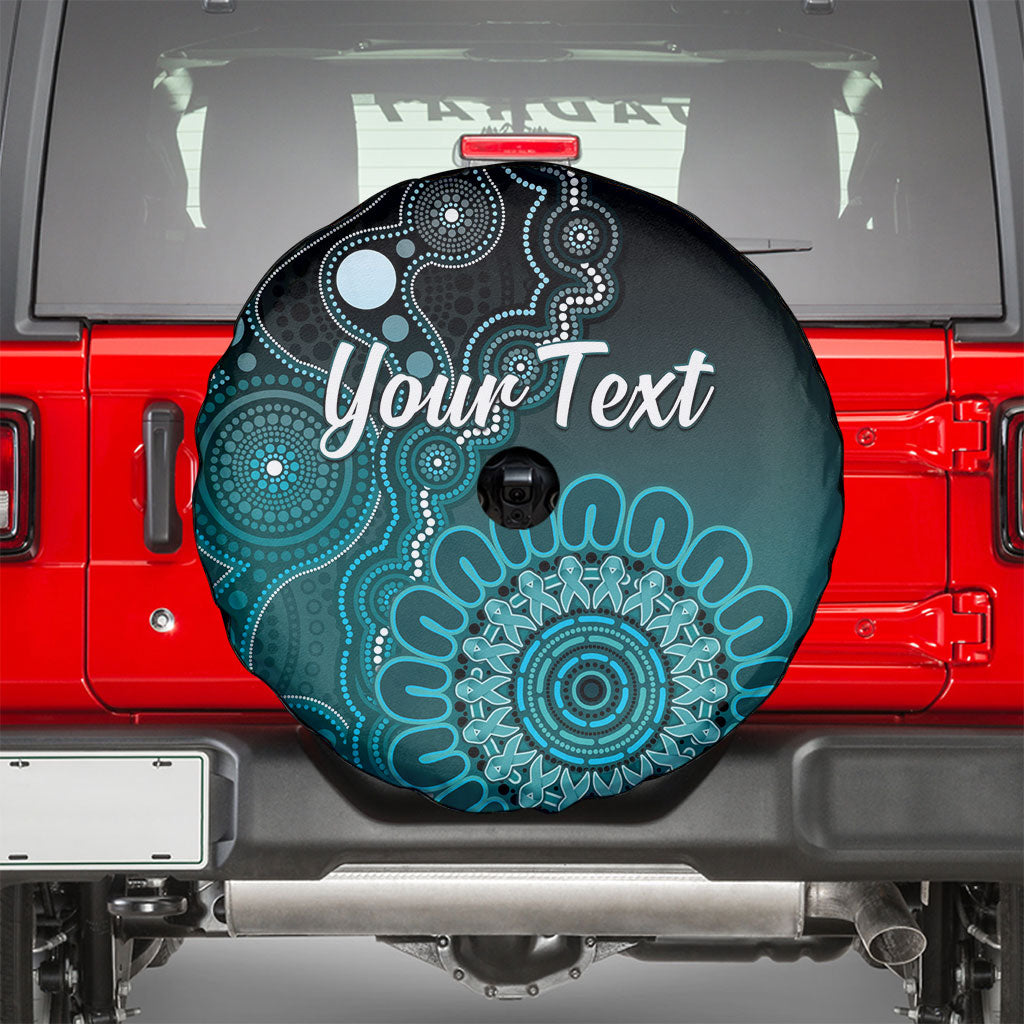 Personalised Ovarian Cancer Support Spare Tire Cover Teal Ribbon Aboriginal Art