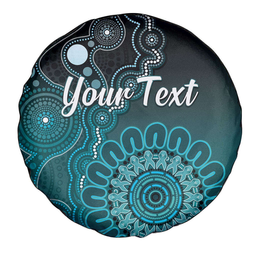 Personalised Ovarian Cancer Support Spare Tire Cover Teal Ribbon Aboriginal Art