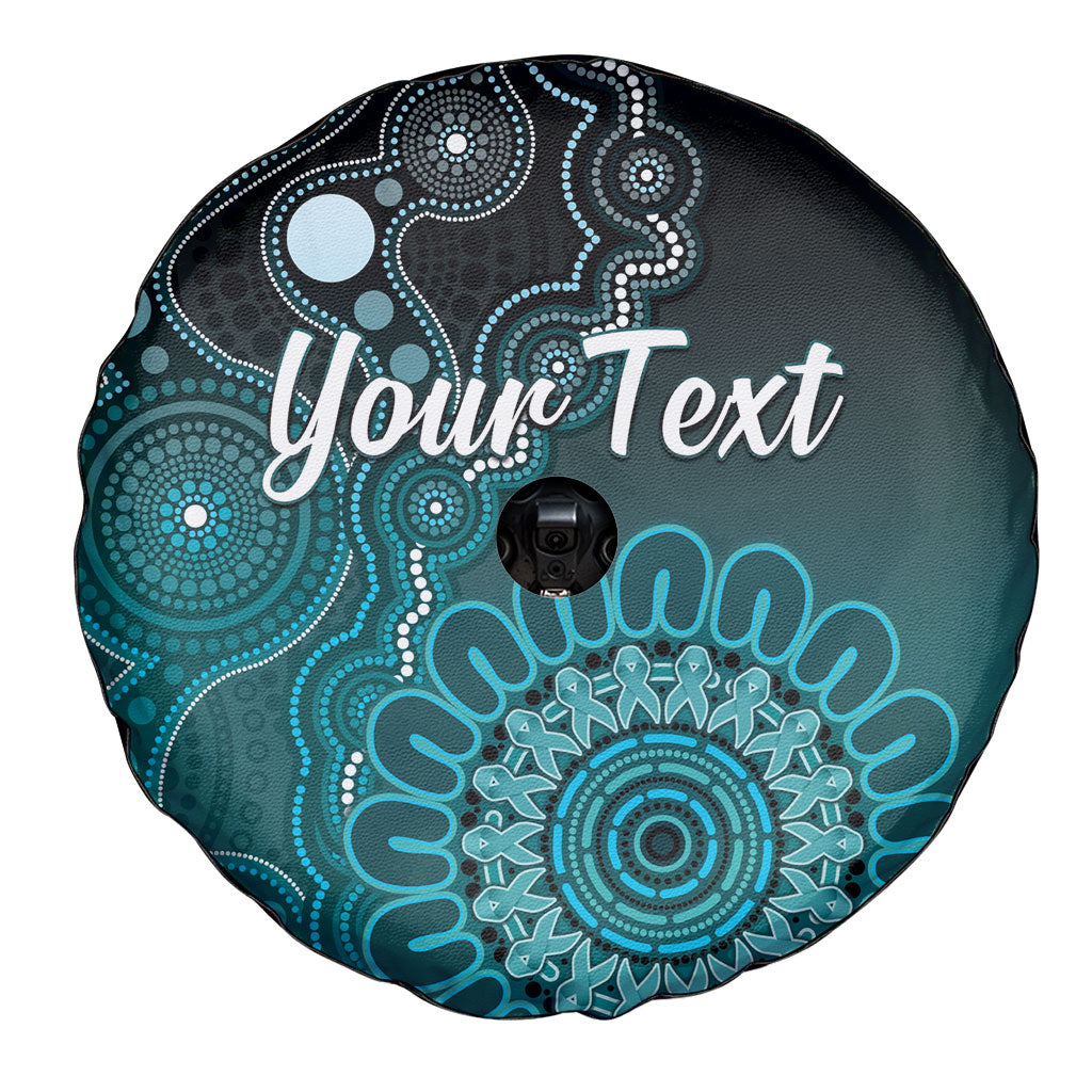 Personalised Ovarian Cancer Support Spare Tire Cover Teal Ribbon Aboriginal Art