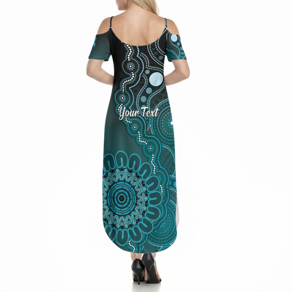 Personalised Ovarian Cancer Support Summer Maxi Dress Teal Ribbon Aboriginal Art