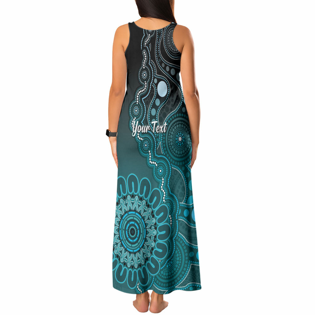 Personalised Ovarian Cancer Support Tank Maxi Dress Teal Ribbon Aboriginal Art