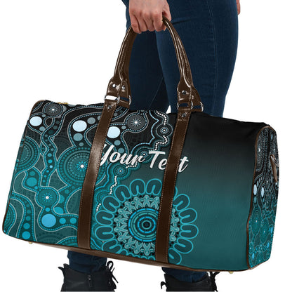 Personalised Ovarian Cancer Support Travel Bag Teal Ribbon Aboriginal Art