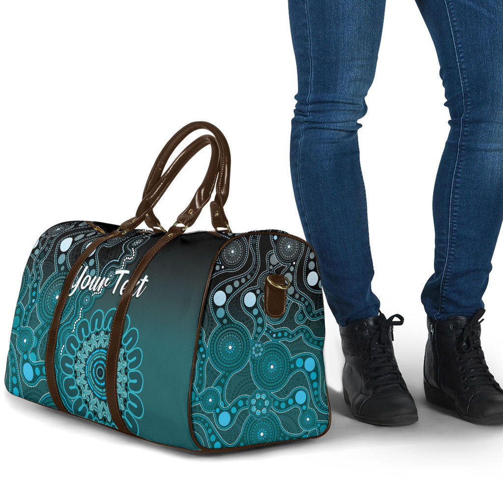 Personalised Ovarian Cancer Support Travel Bag Teal Ribbon Aboriginal Art