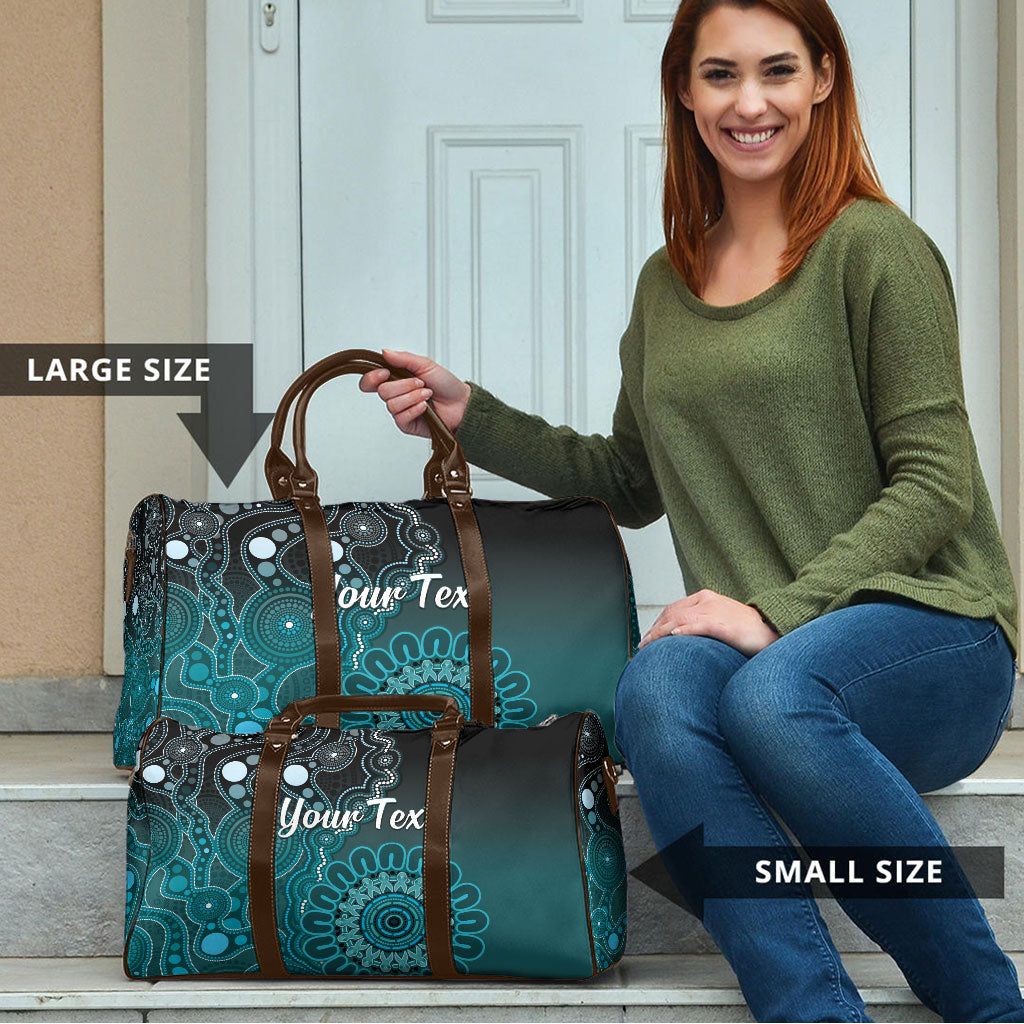Personalised Ovarian Cancer Support Travel Bag Teal Ribbon Aboriginal Art