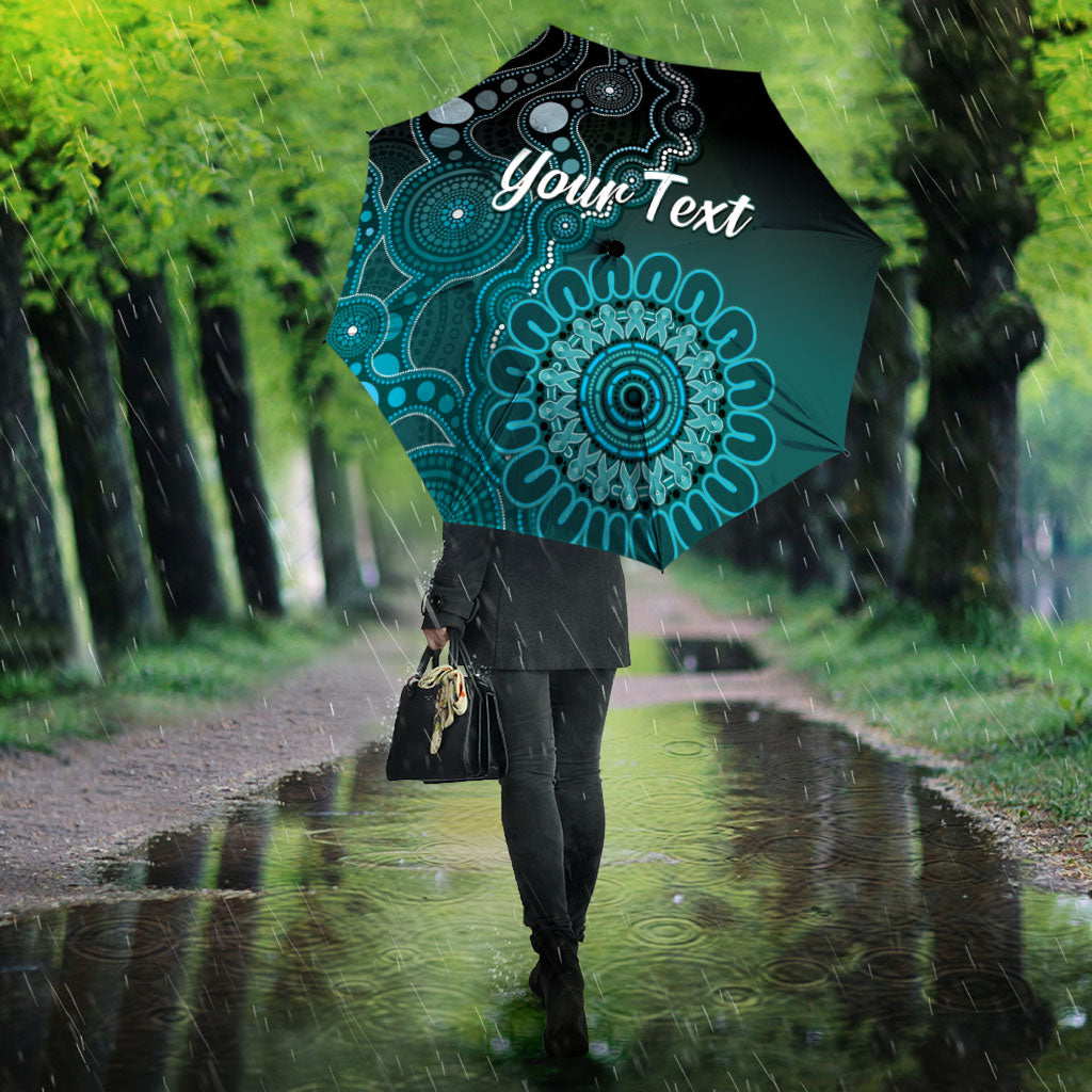 Personalised Ovarian Cancer Support Umbrella Teal Ribbon Aboriginal Art