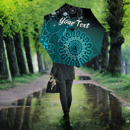 Personalised Ovarian Cancer Support Umbrella Teal Ribbon Aboriginal Art