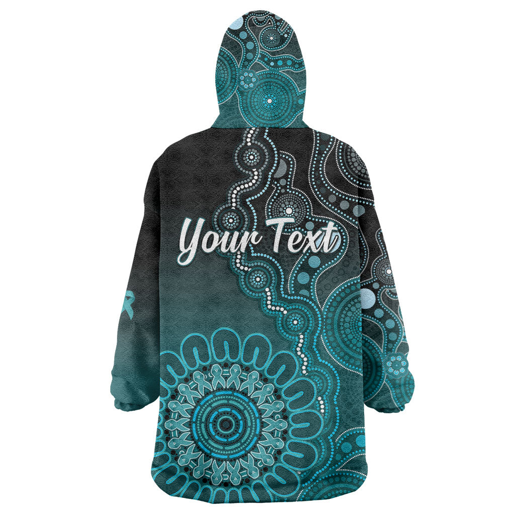 Personalised Ovarian Cancer Support Wearable Blanket Hoodie Teal Ribbon Aboriginal Art