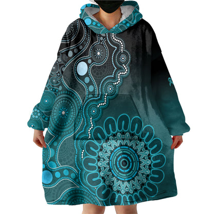 Personalised Ovarian Cancer Support Wearable Blanket Hoodie Teal Ribbon Aboriginal Art