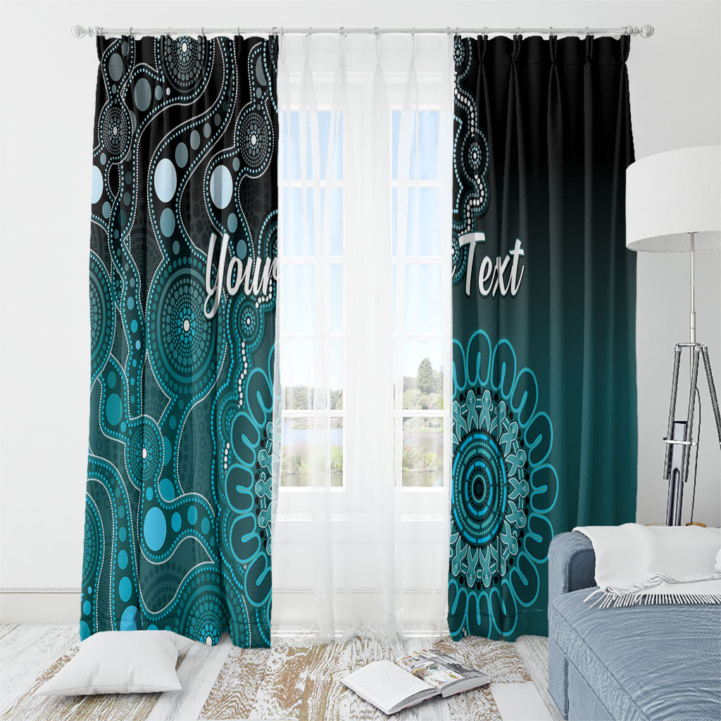 Personalised Ovarian Cancer Support Window Curtain Teal Ribbon Aboriginal Art