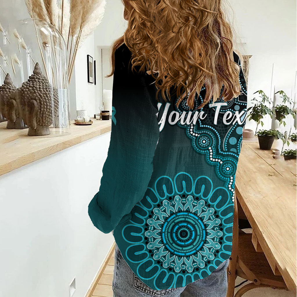 Personalised Ovarian Cancer Support Women Casual Shirt Teal Ribbon Aboriginal Art