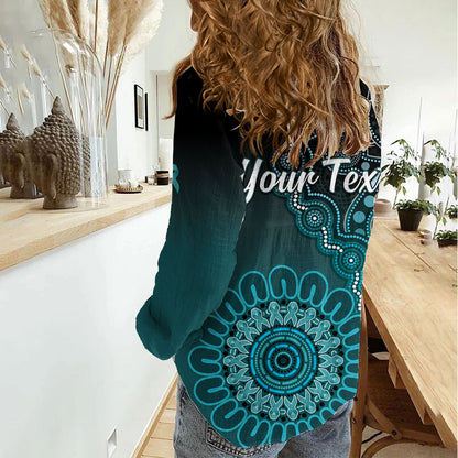 Personalised Ovarian Cancer Support Women Casual Shirt Teal Ribbon Aboriginal Art