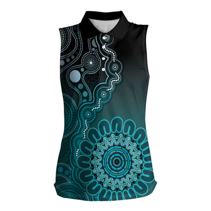 Personalised Ovarian Cancer Support Women Sleeveless Polo Shirt Teal Ribbon Aboriginal Art