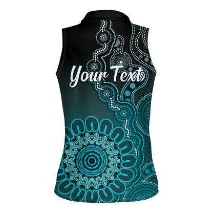Personalised Ovarian Cancer Support Women Sleeveless Polo Shirt Teal Ribbon Aboriginal Art
