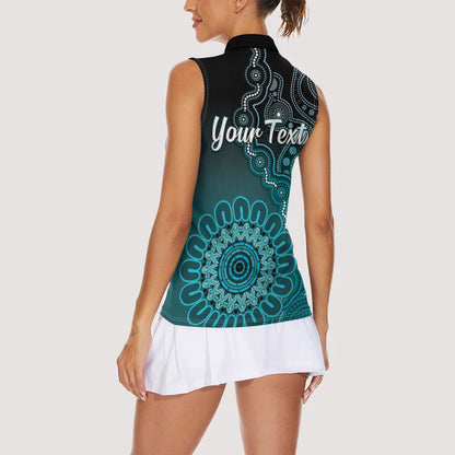 Personalised Ovarian Cancer Support Women Sleeveless Polo Shirt Teal Ribbon Aboriginal Art