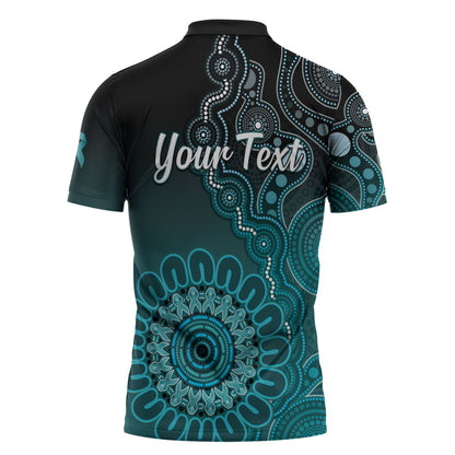 Personalised Ovarian Cancer Support Zipper Polo Shirt Teal Ribbon Aboriginal Art