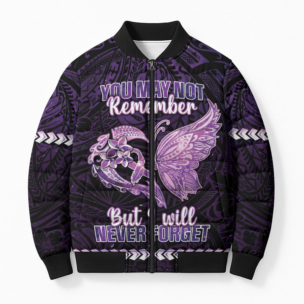 Personalised Alzheimer Support Bomber Puffer Jacket You May Not Remember But I Will Never Forget
