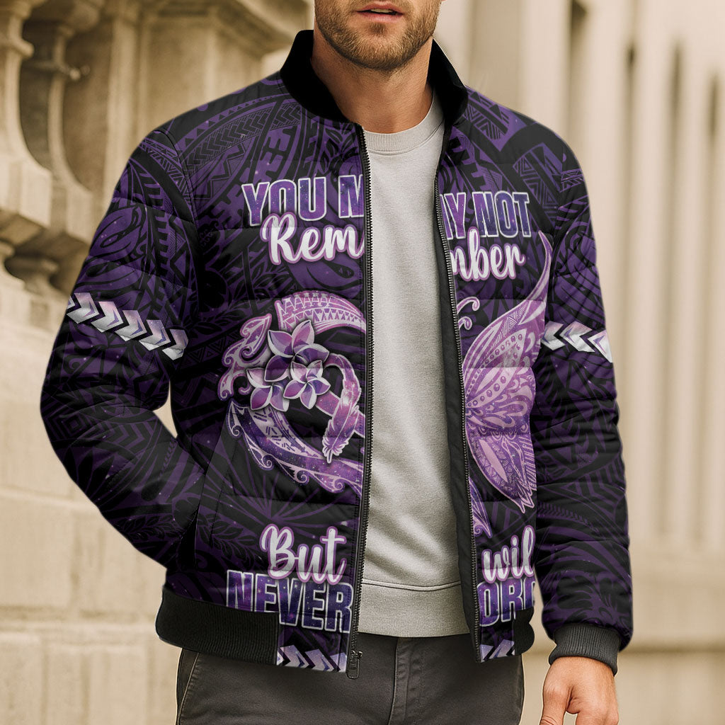 Personalised Alzheimer Support Bomber Puffer Jacket You May Not Remember But I Will Never Forget