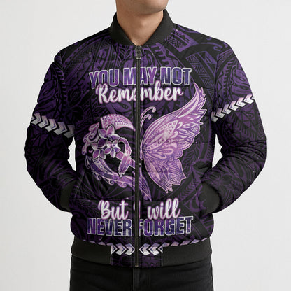Personalised Alzheimer Support Bomber Puffer Jacket You May Not Remember But I Will Never Forget