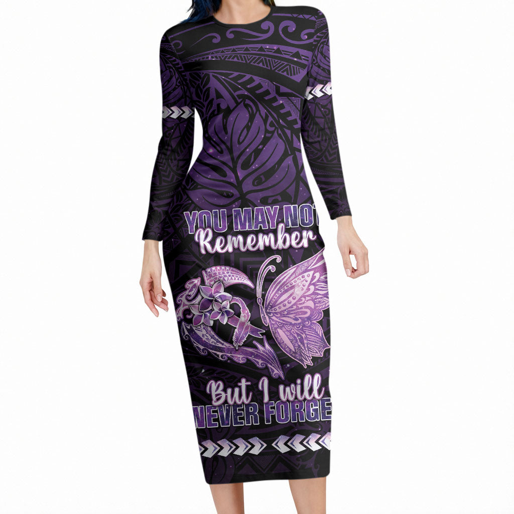 Personalised Alzheimer Support Long Sleeve Bodycon Dress You May Not Remember But I Will Never Forget