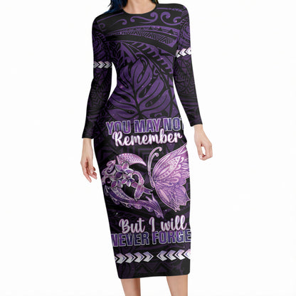 Personalised Alzheimer Support Long Sleeve Bodycon Dress You May Not Remember But I Will Never Forget
