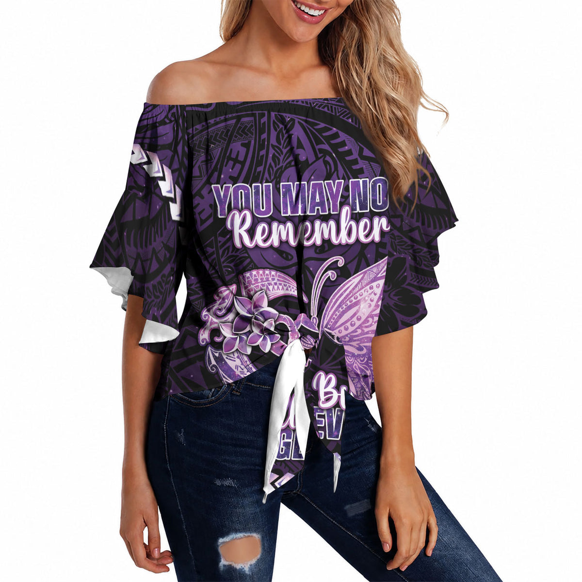 Personalised Alzheimer Support Off Shoulder Wrap Waist Top You May Not Remember But I Will Never Forget