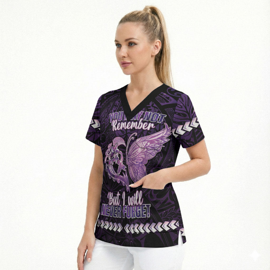 Personalised Alzheimer Support Scrub Top You May Not Remember But I Will Never Forget