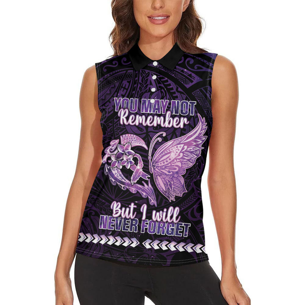 Personalised Alzheimer Support Women Sleeveless Polo Shirt You May Not Remember But I Will Never Forget