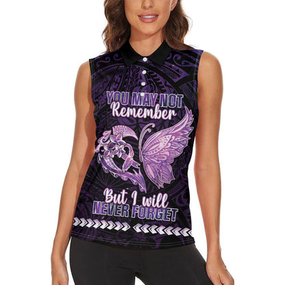 Personalised Alzheimer Support Women Sleeveless Polo Shirt You May Not Remember But I Will Never Forget