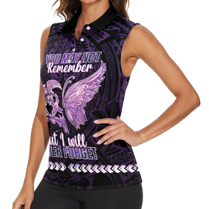Personalised Alzheimer Support Women Sleeveless Polo Shirt You May Not Remember But I Will Never Forget
