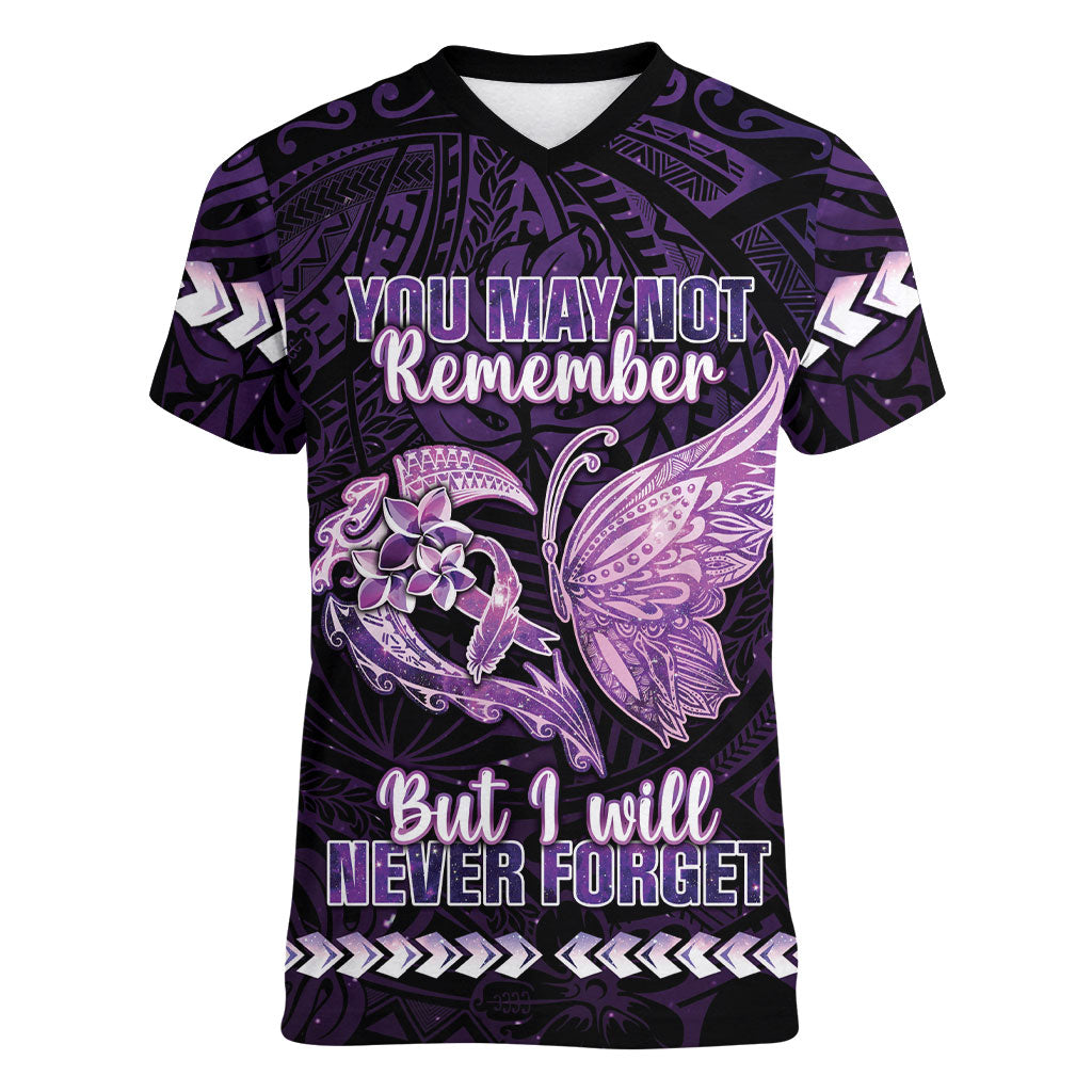 Personalised Alzheimer Support Women V-Neck T-Shirt You May Not Remember But I Will Never Forget