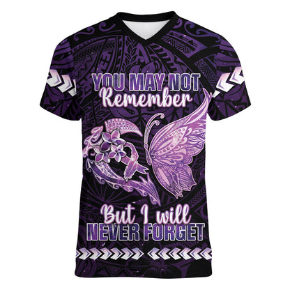 Personalised Alzheimer Support Women V-Neck T-Shirt You May Not Remember But I Will Never Forget