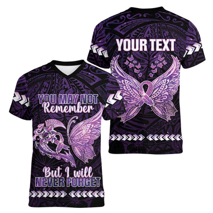Personalised Alzheimer Support Women V-Neck T-Shirt You May Not Remember But I Will Never Forget