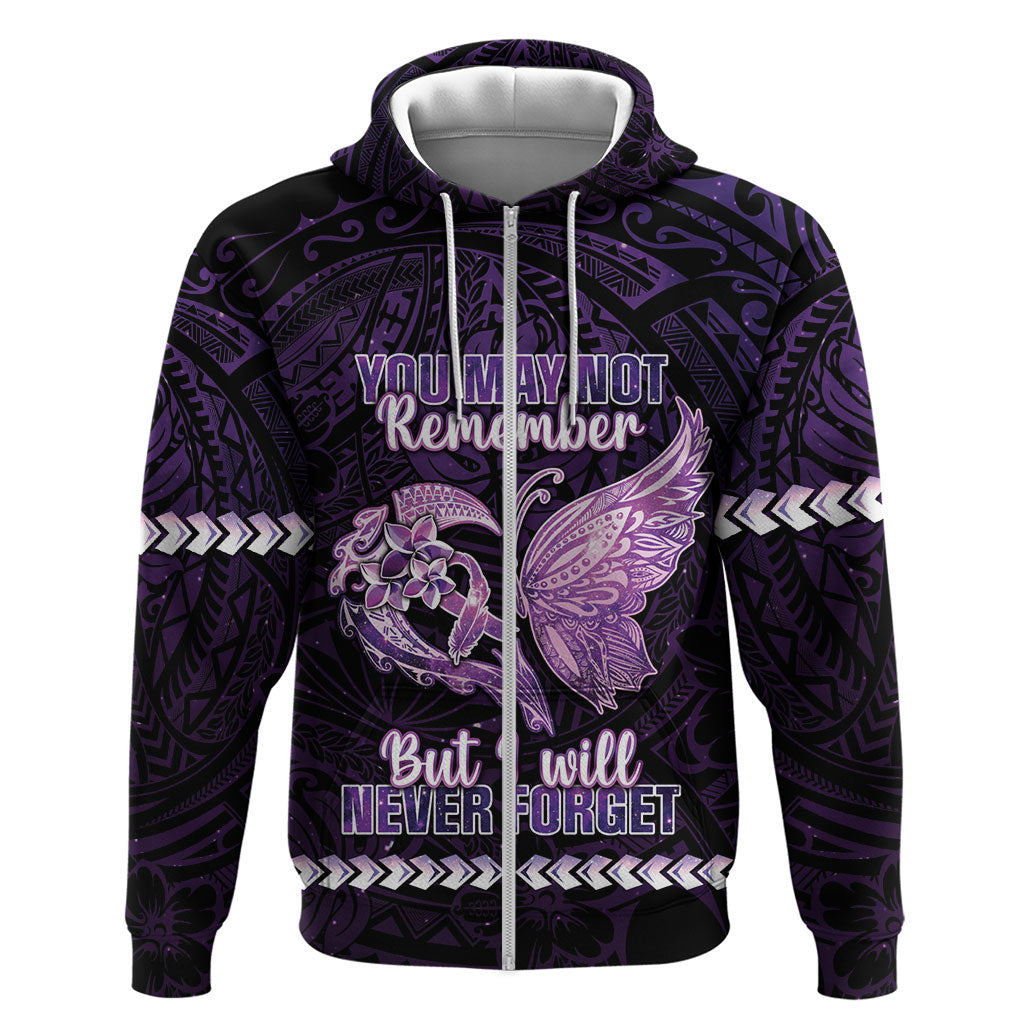 Personalised Alzheimer Support Zip Hoodie You May Not Remember But I Will Never Forget
