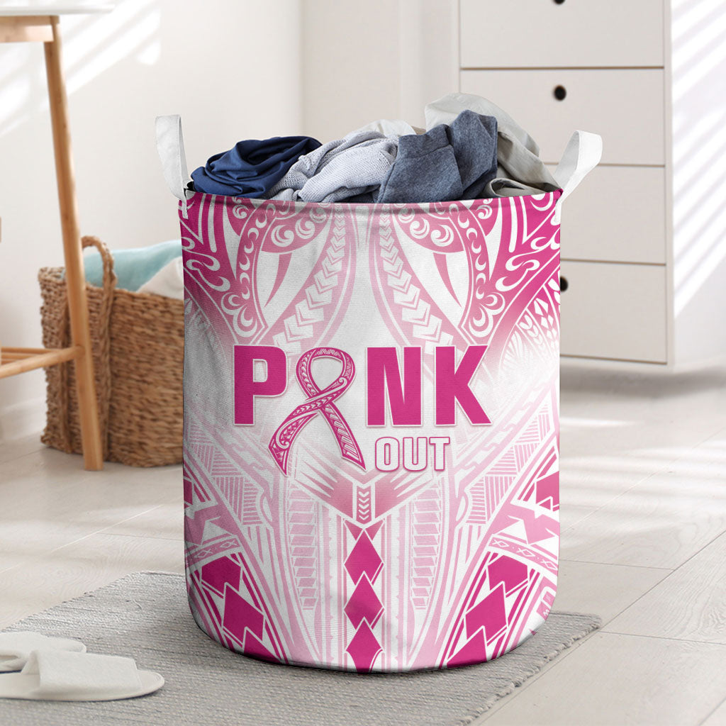 Breast Cancer Pink Out Laundry Basket Polynesian Art Tattoo White Version
