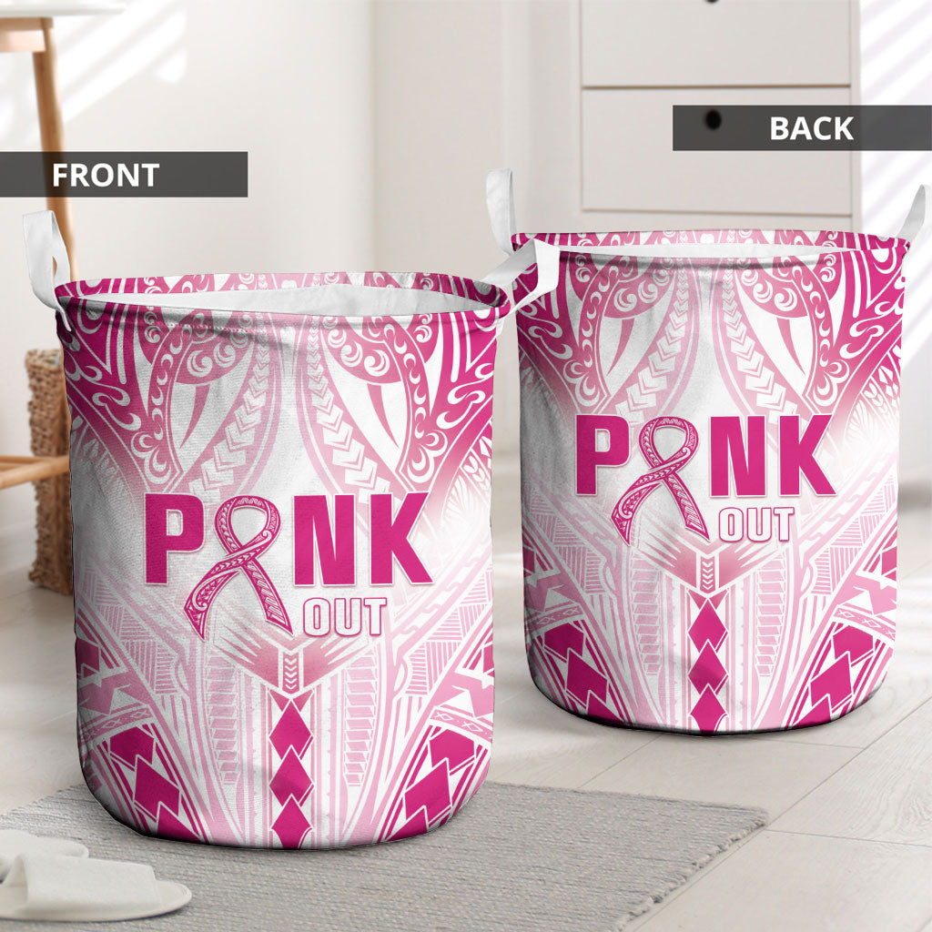 Breast Cancer Pink Out Laundry Basket Polynesian Art Tattoo White Version
