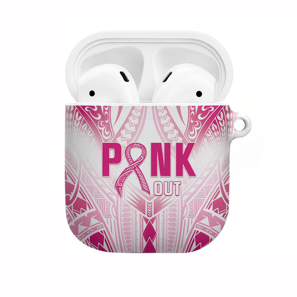 Breast Cancer Pink Out AirPods Case Polynesian Art Tattoo White Version