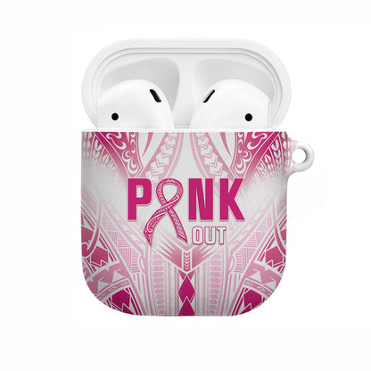 Breast Cancer Pink Out AirPods Case Polynesian Art Tattoo White Version