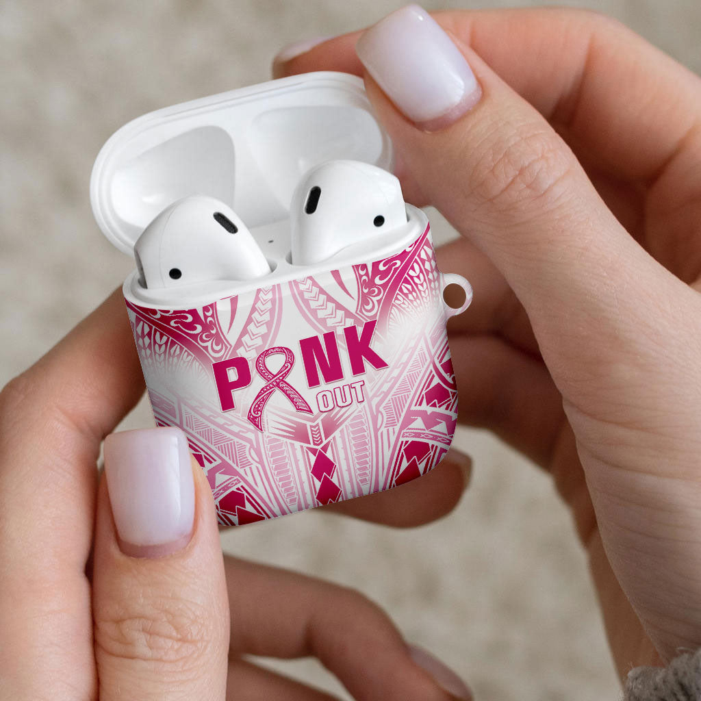 Breast Cancer Pink Out AirPods Case Polynesian Art Tattoo White Version