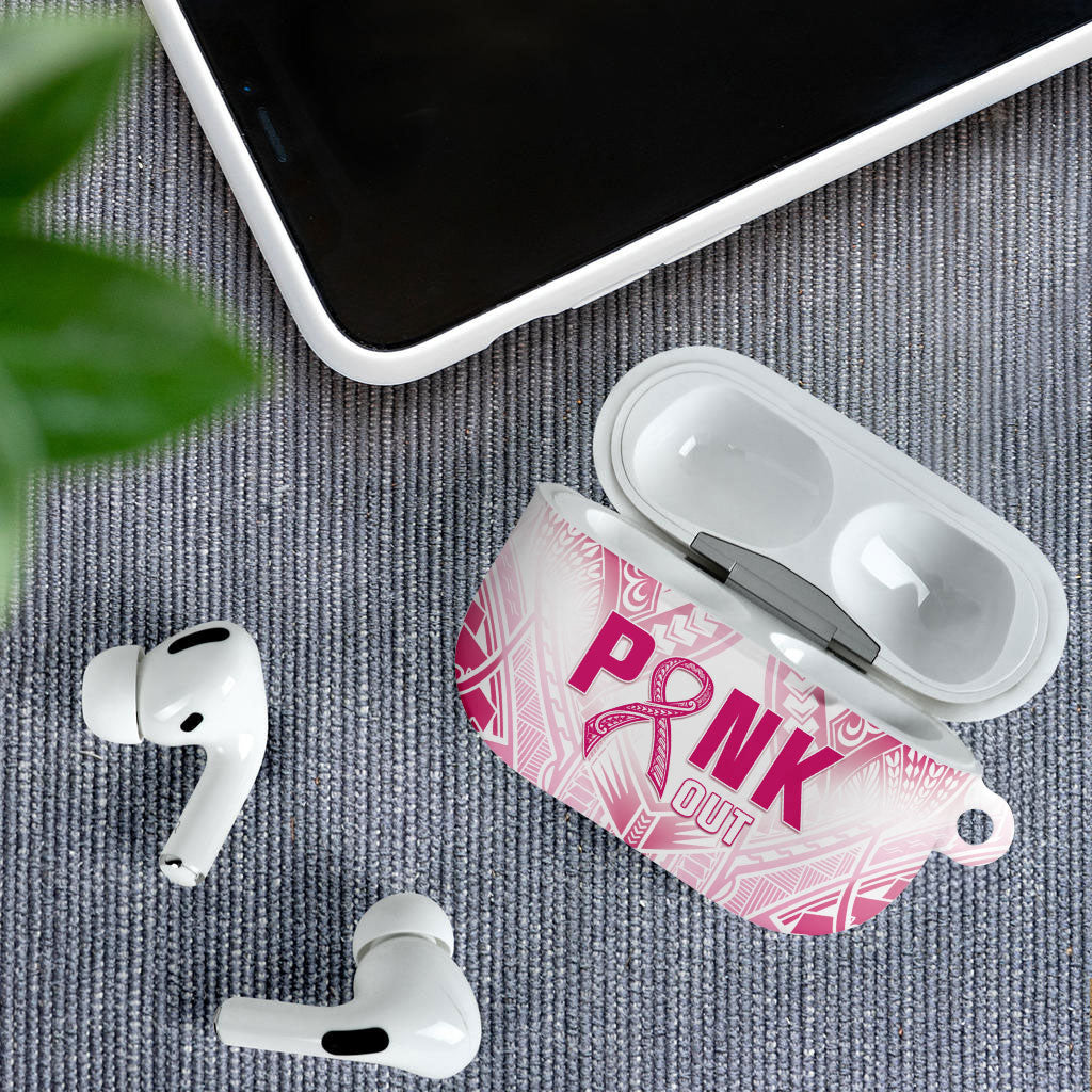Breast Cancer Pink Out AirPods Case Polynesian Art Tattoo White Version