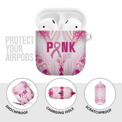 Breast Cancer Pink Out AirPods Case Polynesian Art Tattoo White Version
