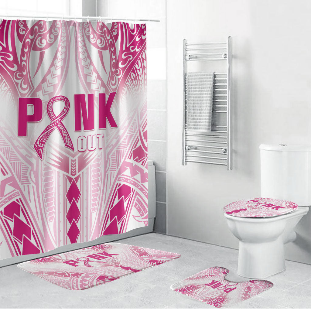 Breast Cancer Pink Out Bathroom Set Polynesian Art Tattoo White Version