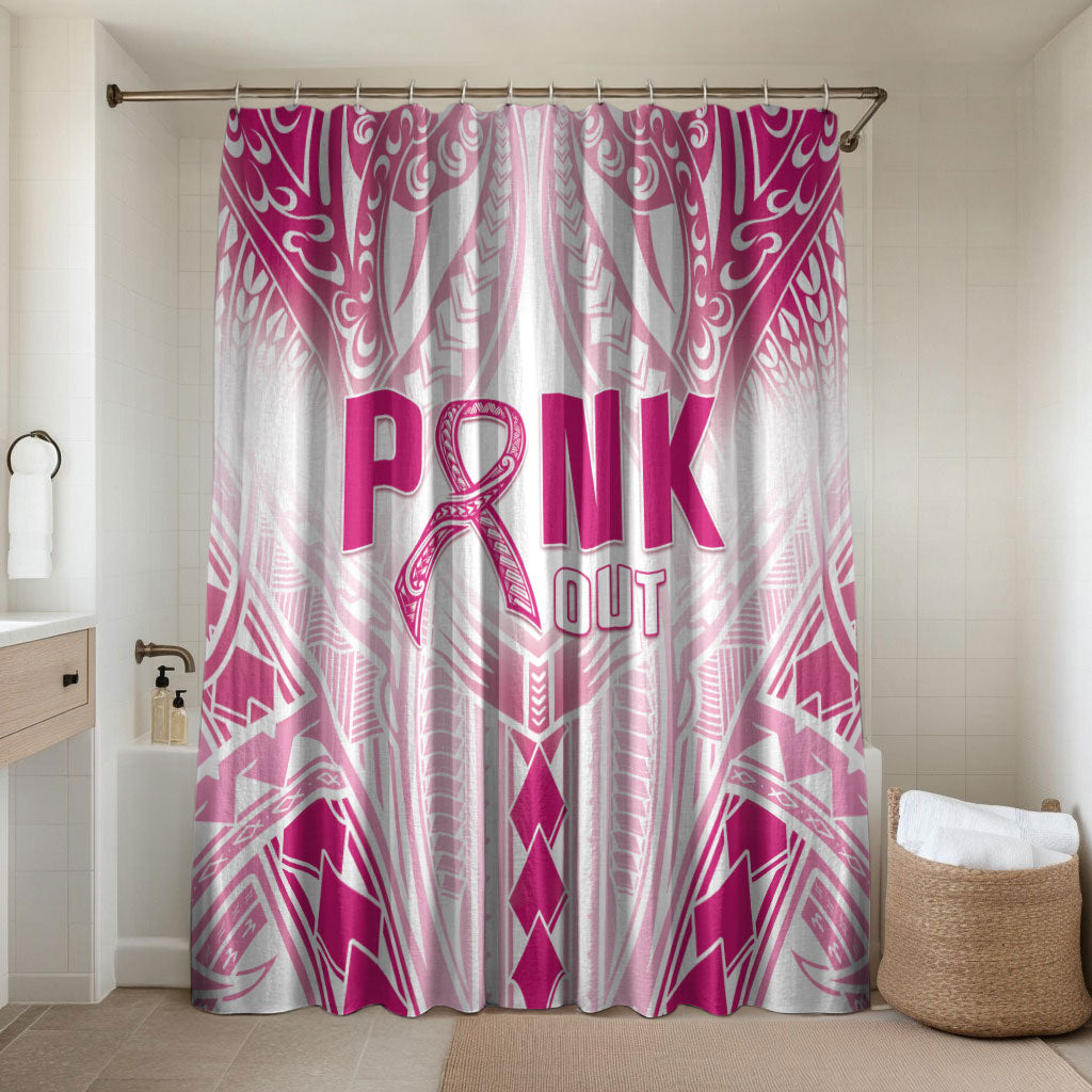 Breast Cancer Pink Out Bathroom Set Polynesian Art Tattoo White Version