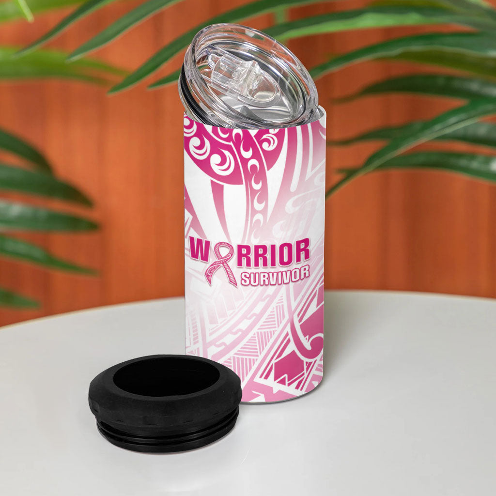 Breast Cancer Pink Out 4 in 1 Can Cooler Tumbler Polynesian Art Tattoo White Version