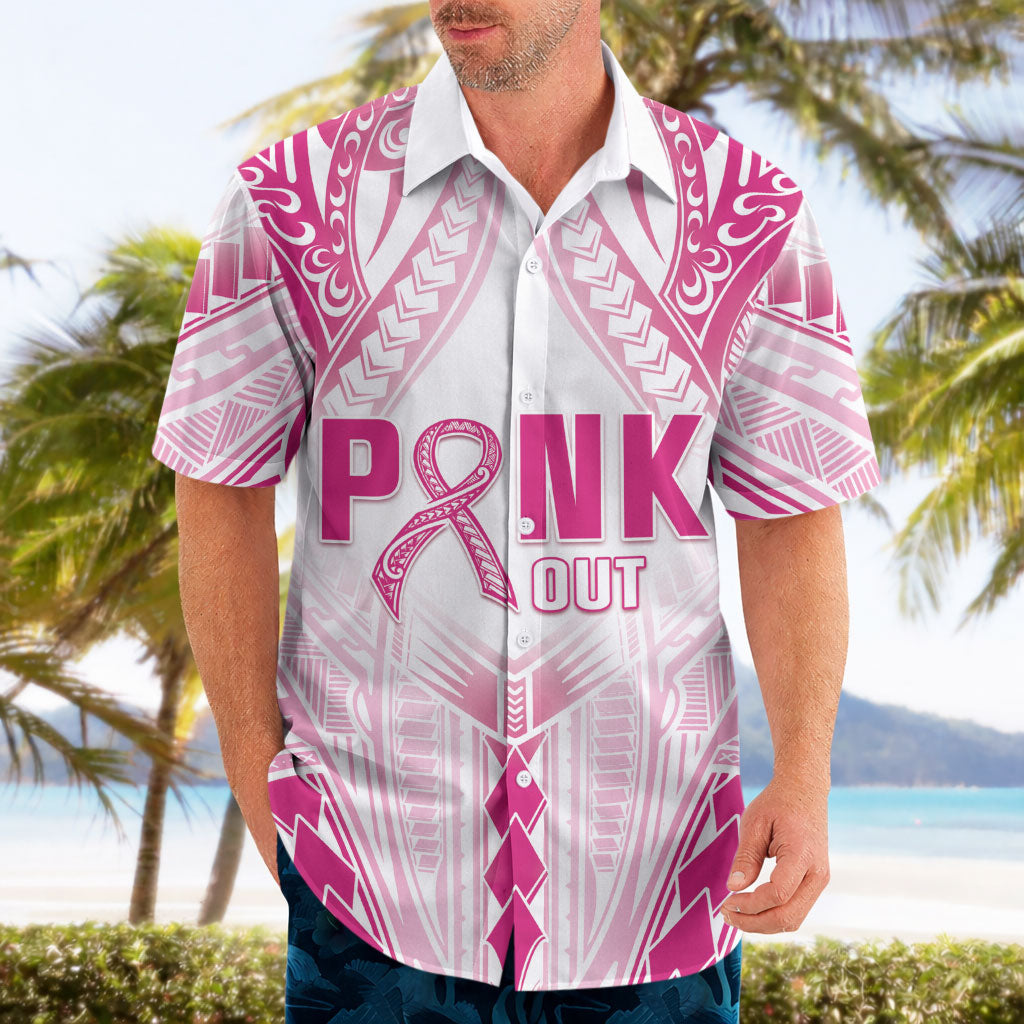 Breast Cancer Pink Out Hawaiian Shirt Polynesian Art Tattoo White Version
