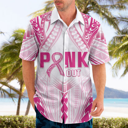 Breast Cancer Pink Out Hawaiian Shirt Polynesian Art Tattoo White Version
